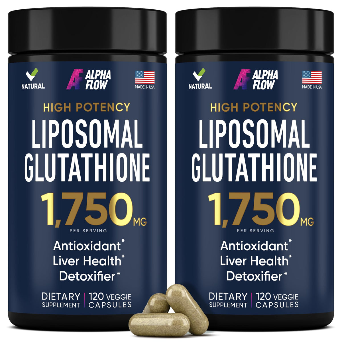 Alpha Flow Glutathione 1100mg bottle highlighting the potent antioxidant formula for daily wellness.