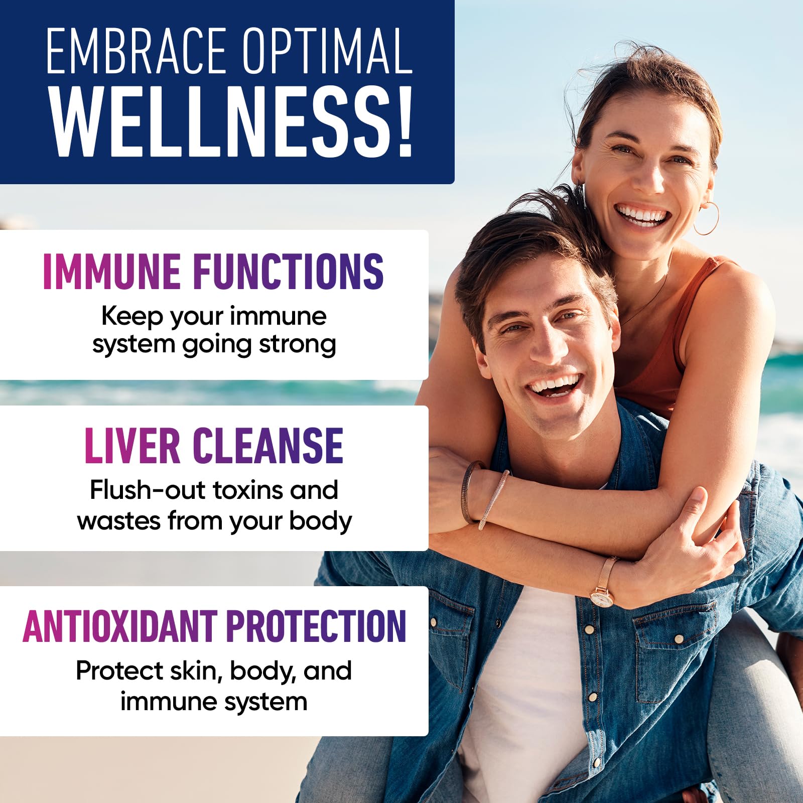 Graphic showing immune support and detox concepts with Alpha Flow branding.