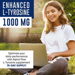 Packaging label highlights vegan and non-GMO attributes of Alpha Flow Tyrosine.
