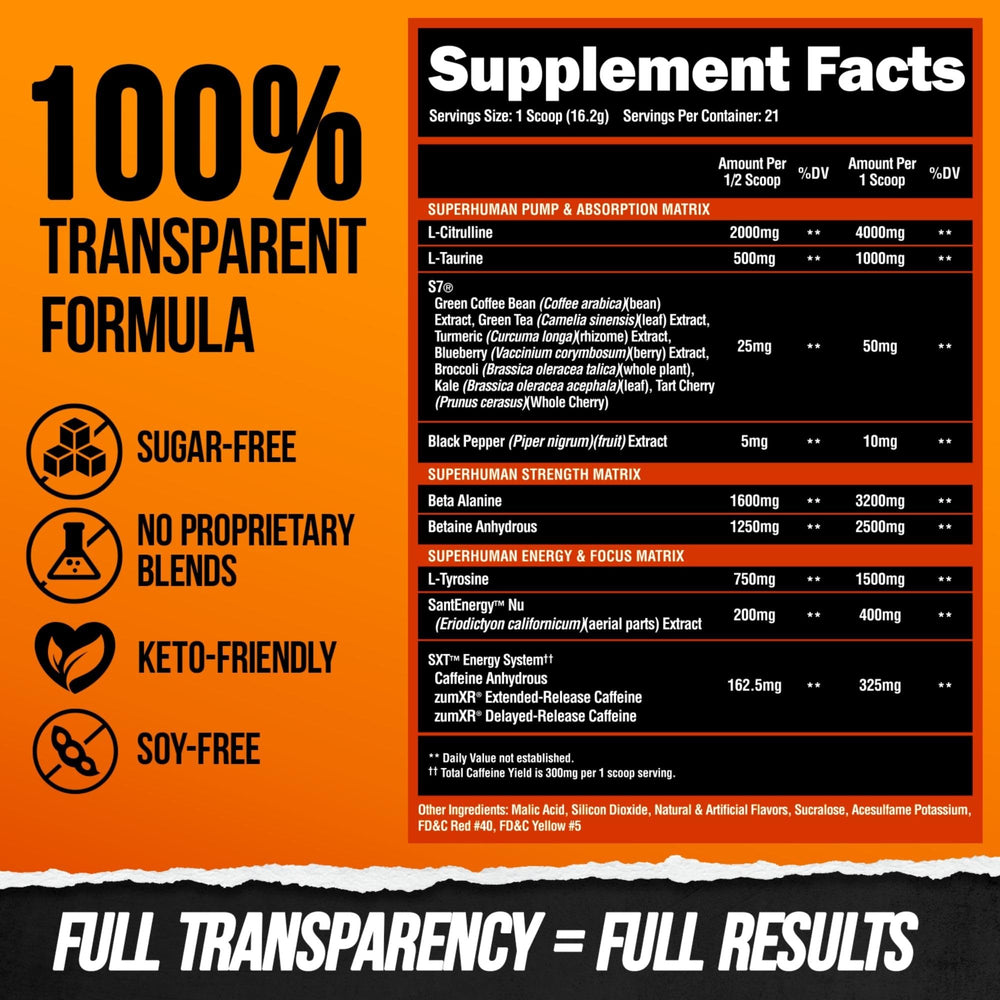 Citrulline pump-boost formulation shown in ALPHA LION pre-workout ingredients panel.