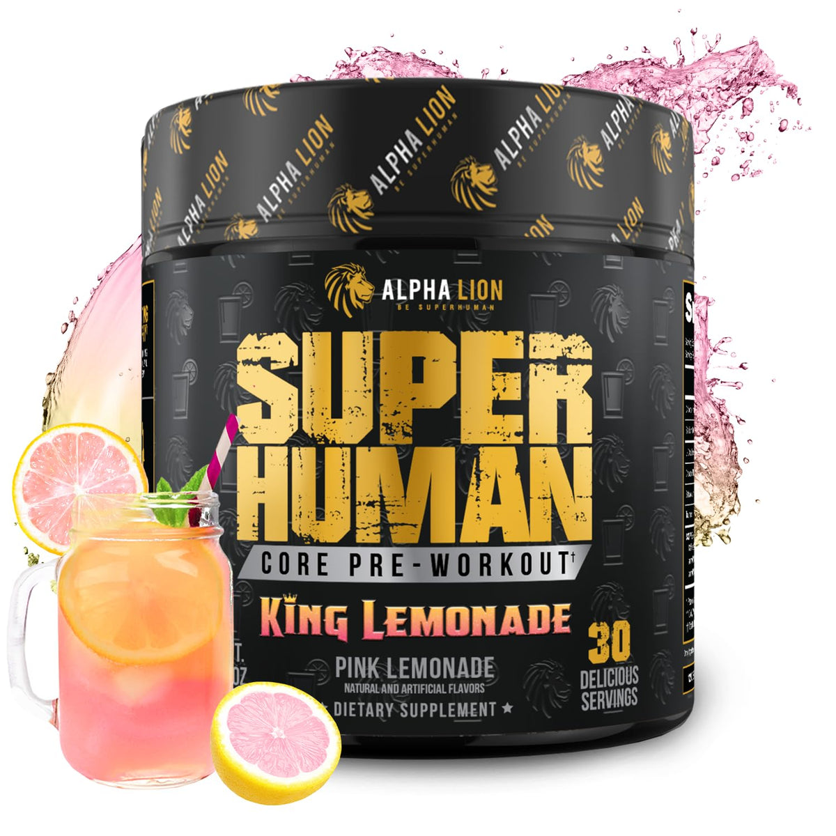 ALPHA LION Core Pre-Workout bottle delivers sustained energy for training.