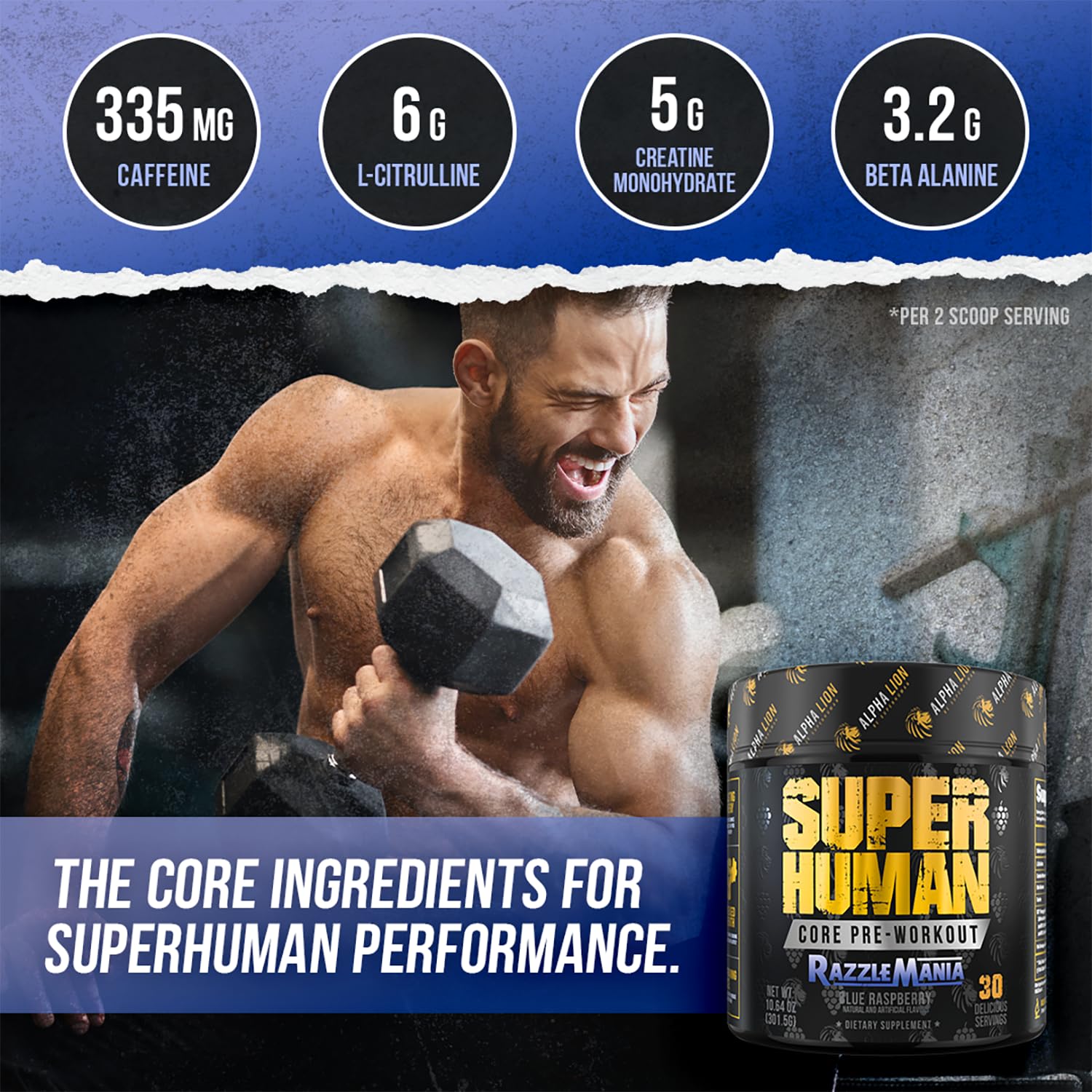 Creatine Monohydrate from ALPHA LION Core Pre-Workout supports strength.