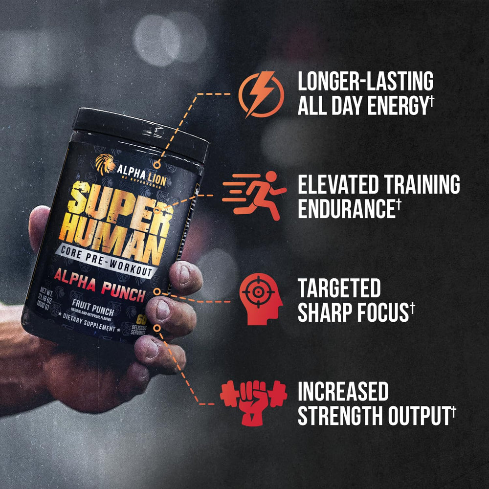 ALPHA LION Core Pre-Workout scoop dispensing a precise serving for workouts
