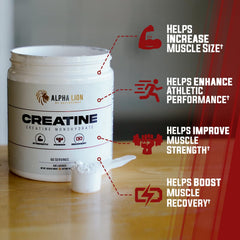 ALPHA LION Creatine Monohydrate Powder unflavored and easy to mix.