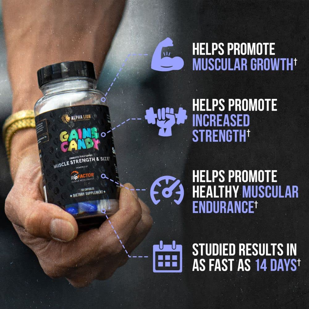 Close-up of Gains Candy bottle cap showing easy dosing for workouts.