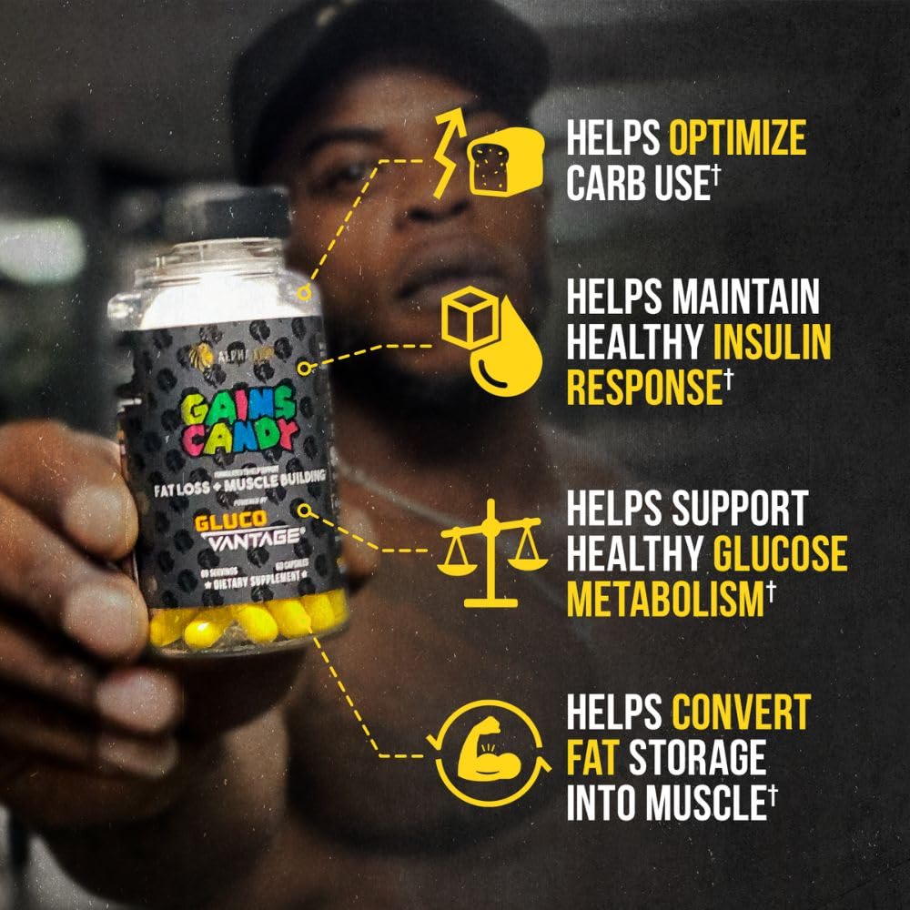Gains Candy capsules close-up ready for workout fueling