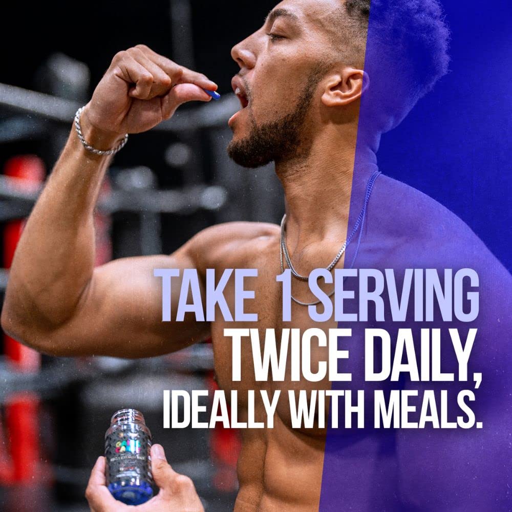 Person holding Gains Candy bottle during a workout warm-up for energy.