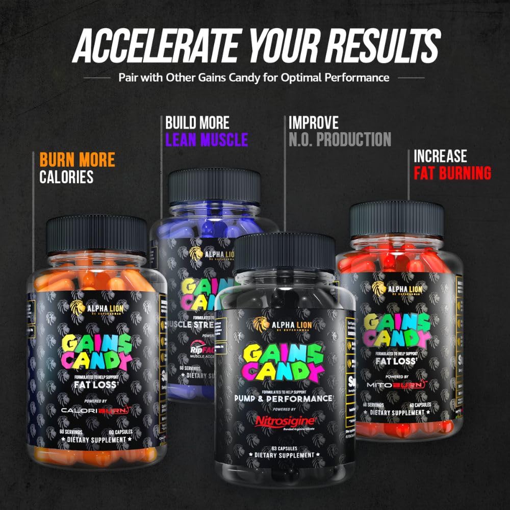 Gains Candy capsules beside workout gear for routine energy and focus
