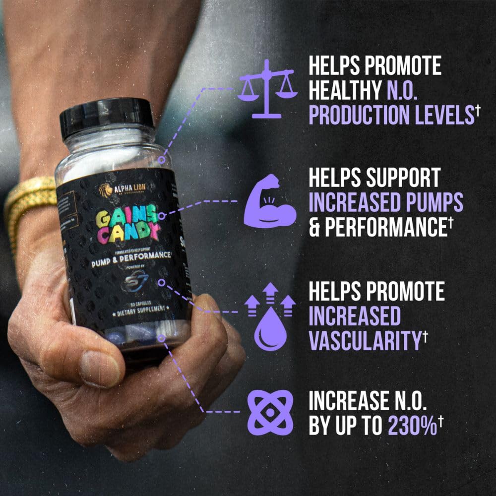 ALPHA LION Gains Candy S7 capsules close-up showing easy daily intake.