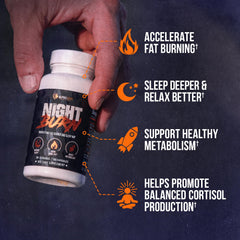 Alpha Lion Night Burn bottle back with label details and usage notes