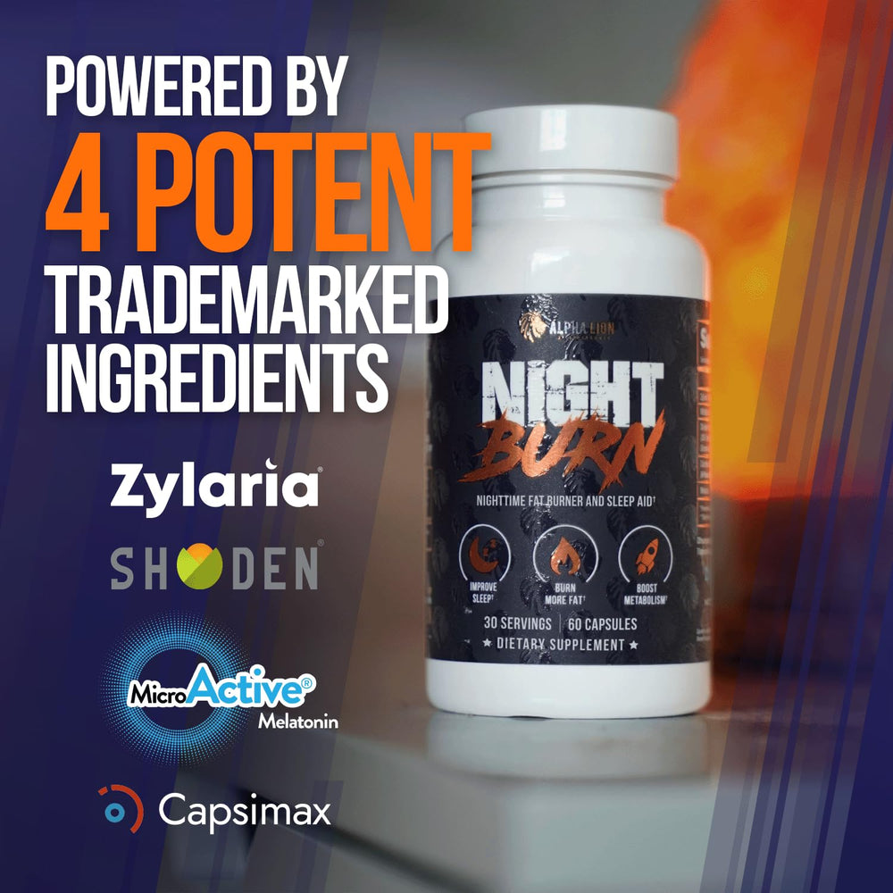 Alpha Lion Night Burn bottle dispensing a capsule for evening routine