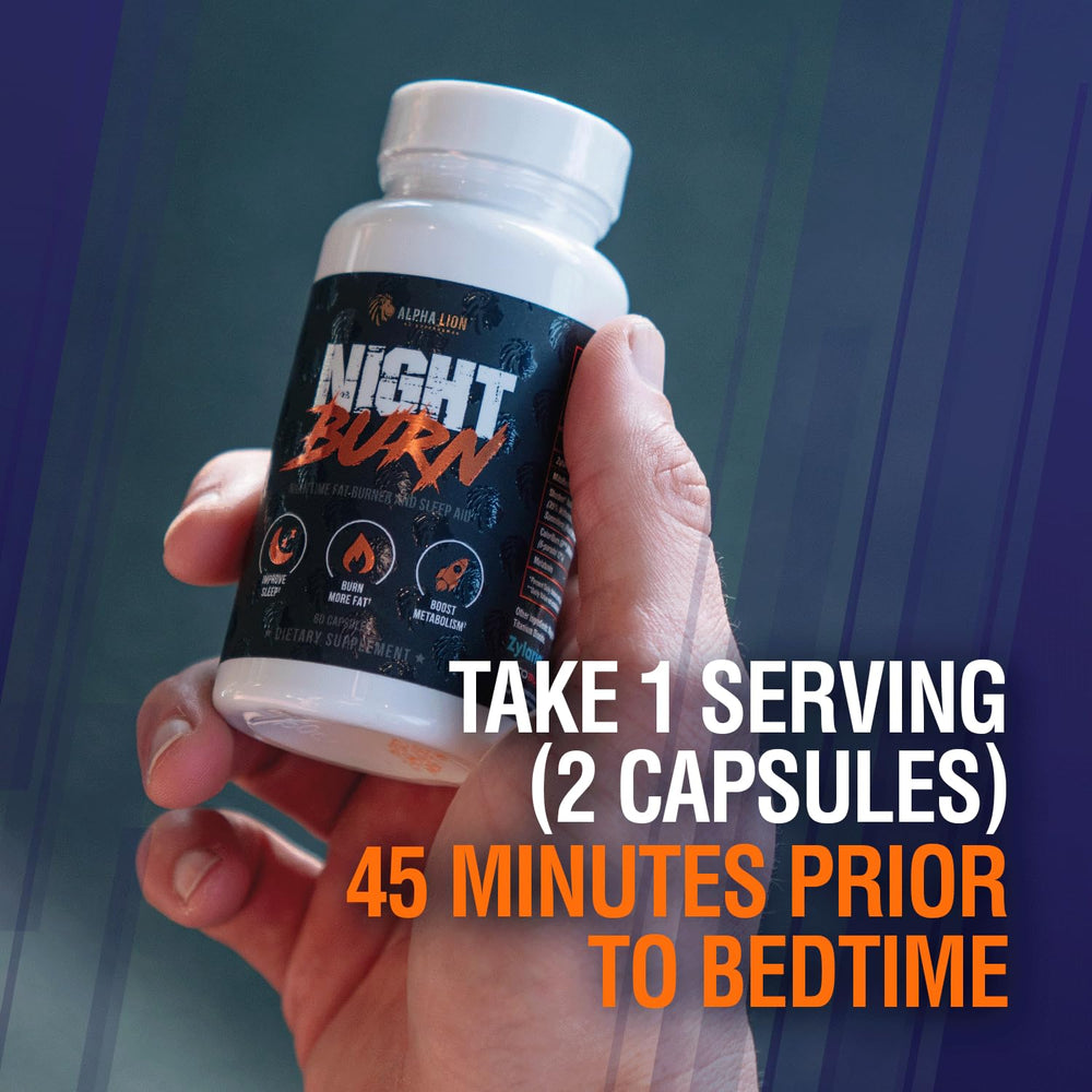 Alpha Lion Night Burn on nightstand ready for bedtime routine