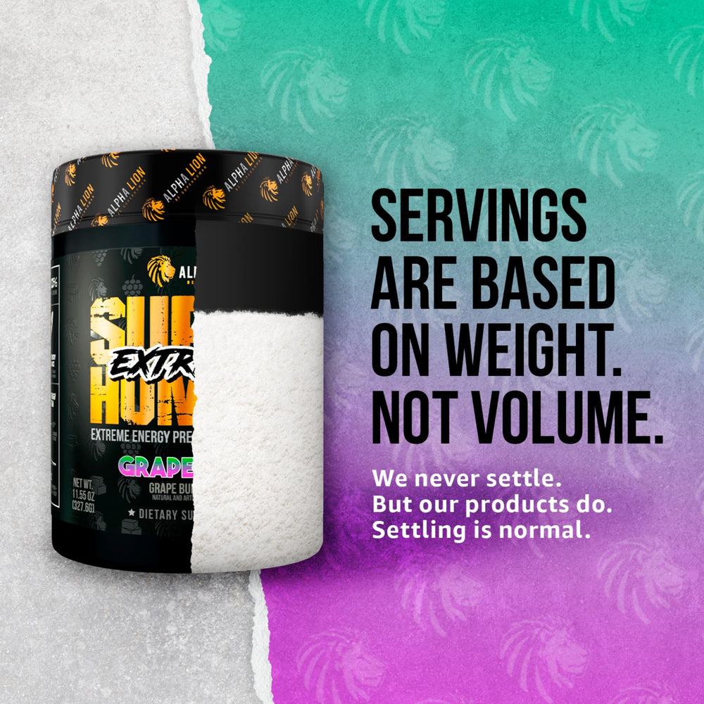 ALPHA LION Superhuman Extreme grape flavor package used for tasty pre-workout rituals.