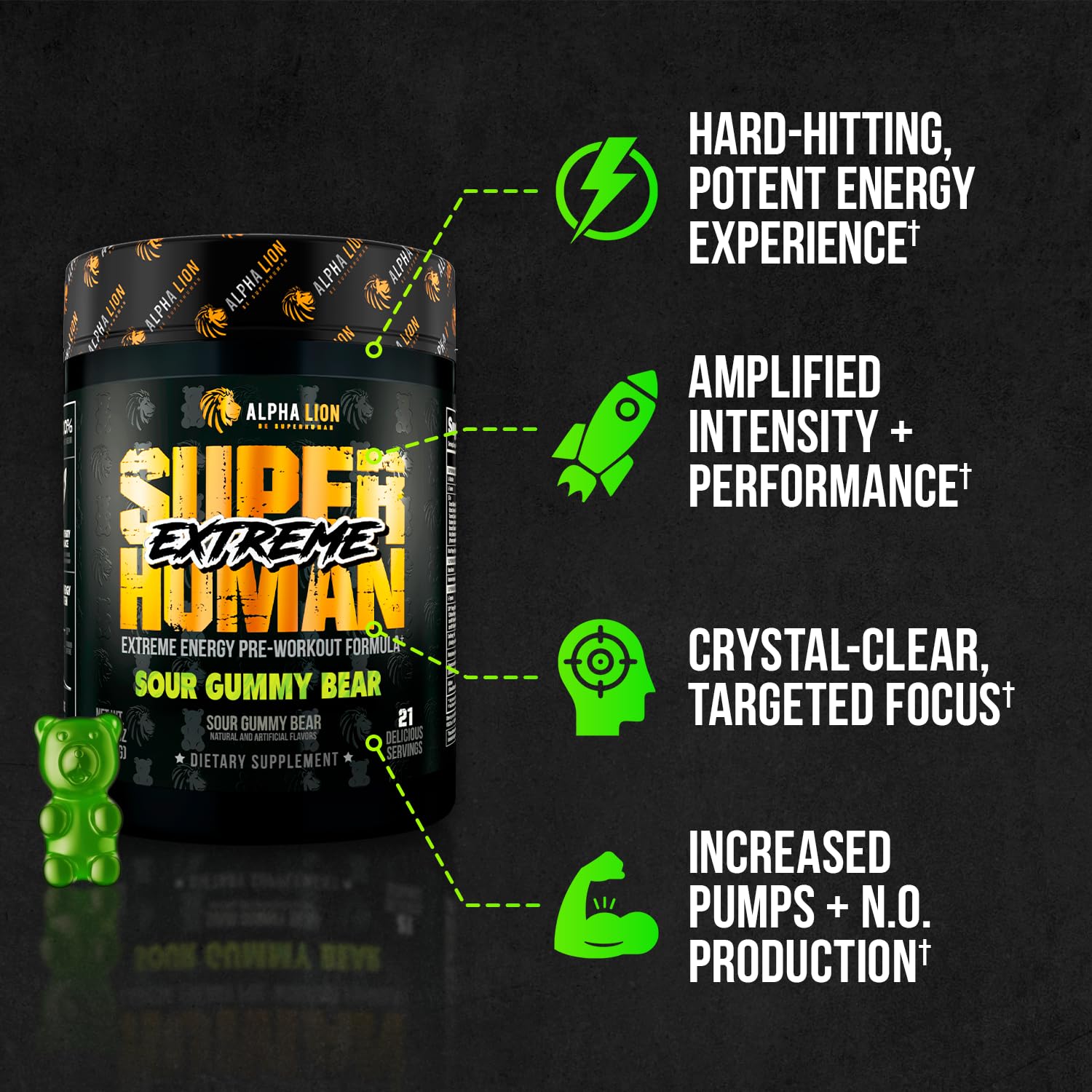 ALPHA LION Superhuman Extreme gym-pump scene emphasizes endurance.