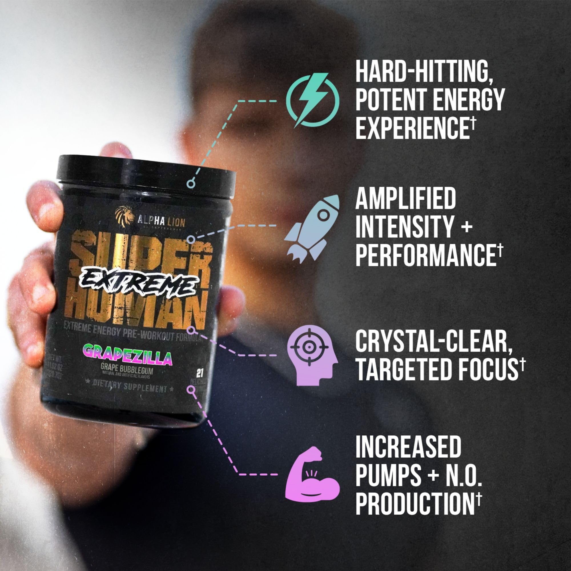 ALPHA LION Superhuman Extreme serving during workout illustrating sustained energy.