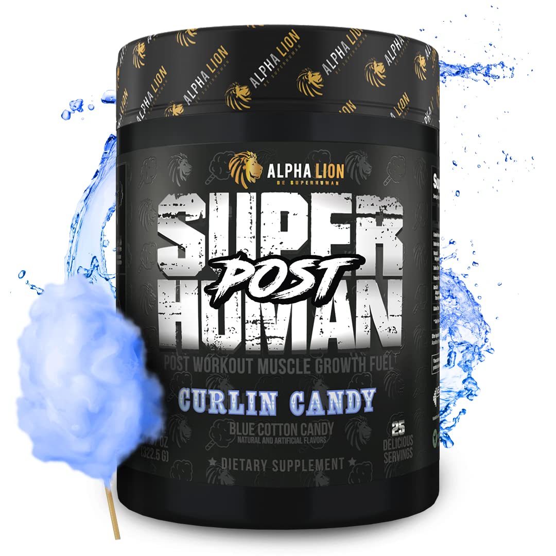 ALPHA LION Superhuman Post Curlin Candy tub for post-workout recovery and hydration.