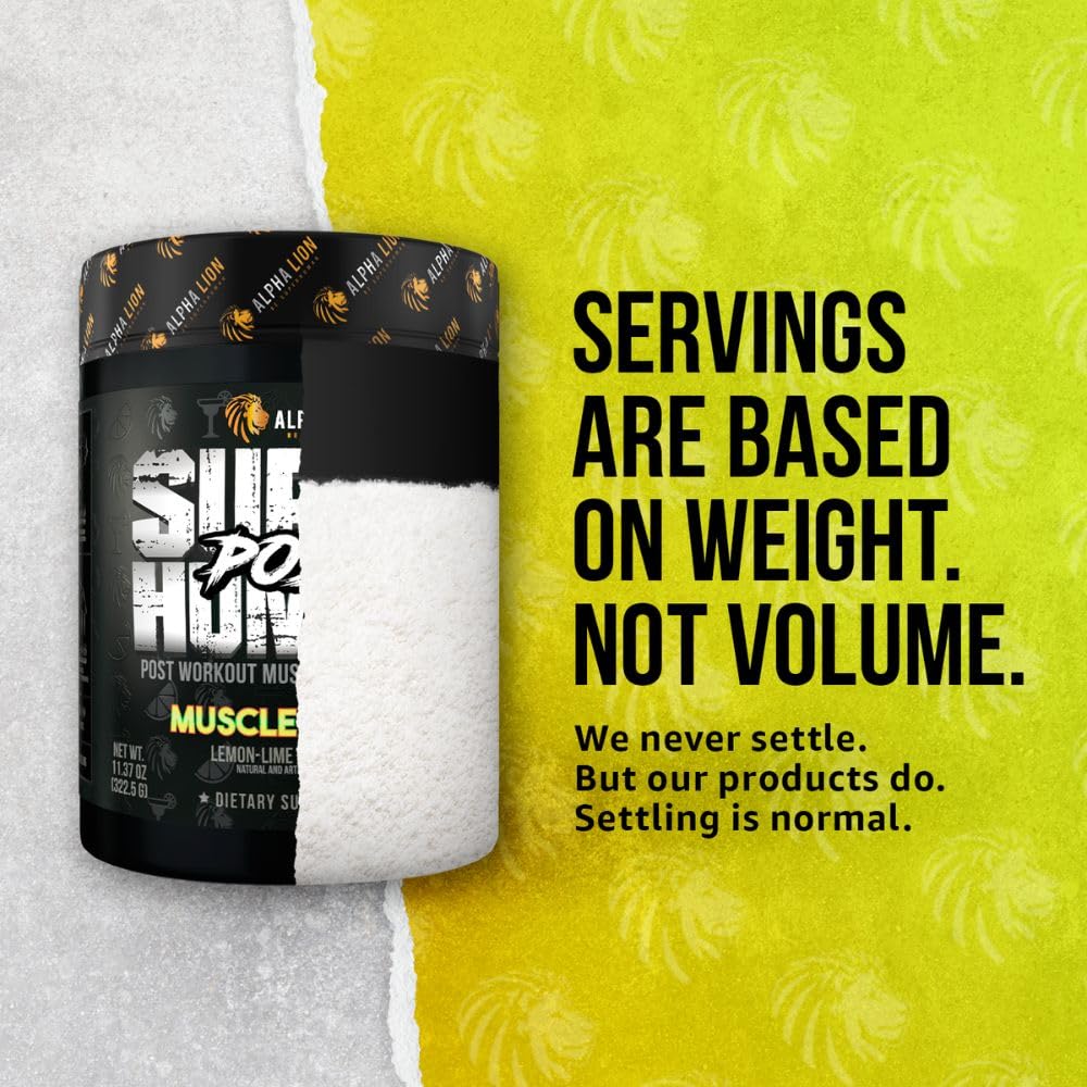Alpha Lion Superhuman Post Muscle Marg flavor closeup, lemon-lime margarita-inspired taste.