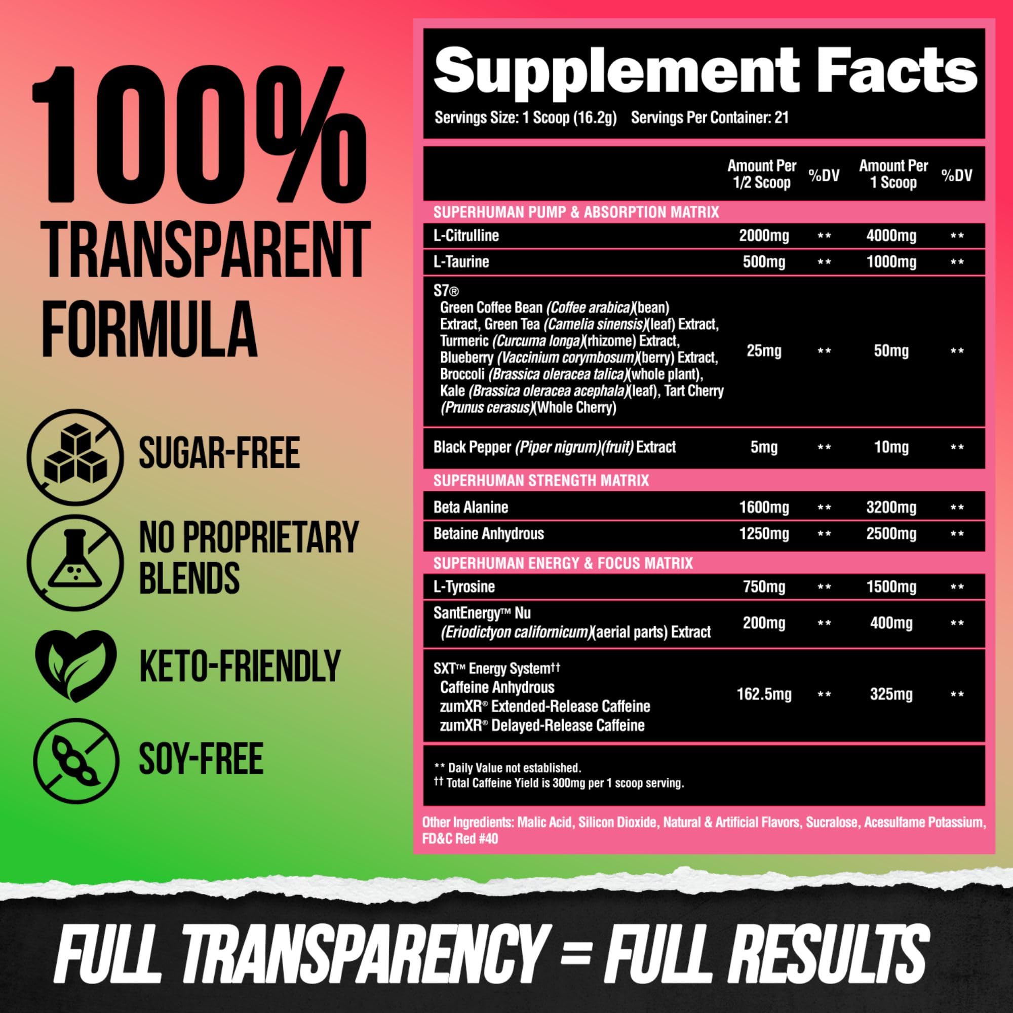ALPHA LION Superhuman Pre-Workout pump image hints at muscular pump potential.