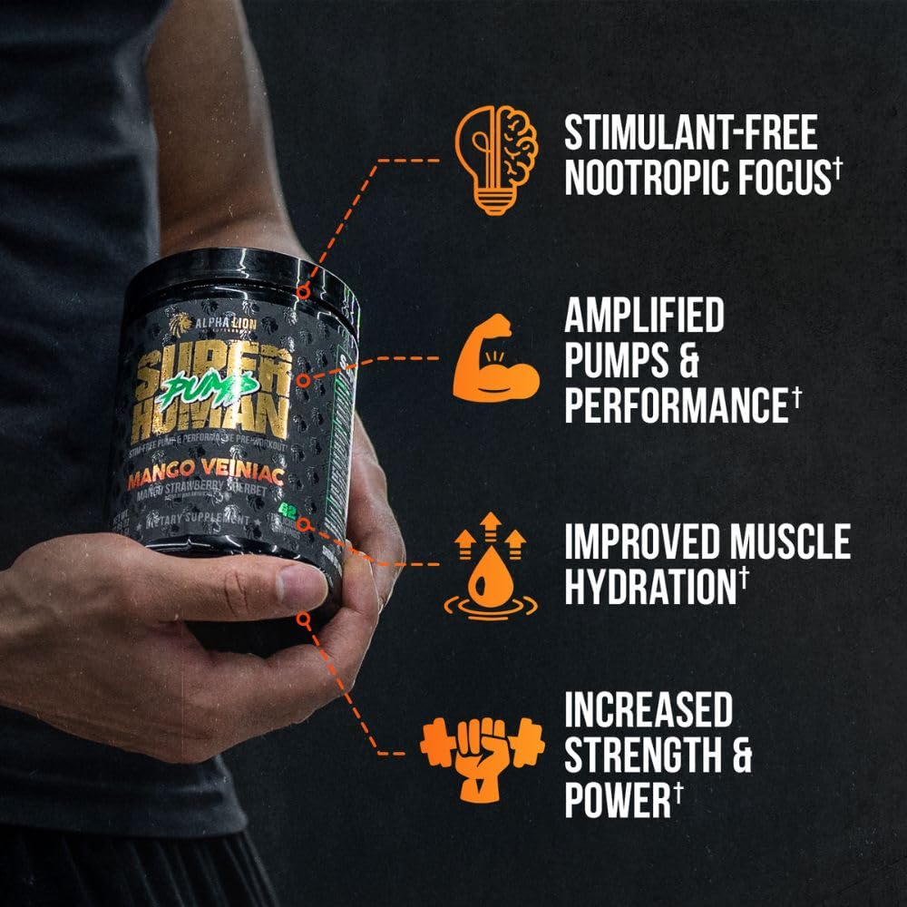 ALPHA LION Superhuman Pump scoop-dispense demonstrates quick mix and stimulant-free focus.