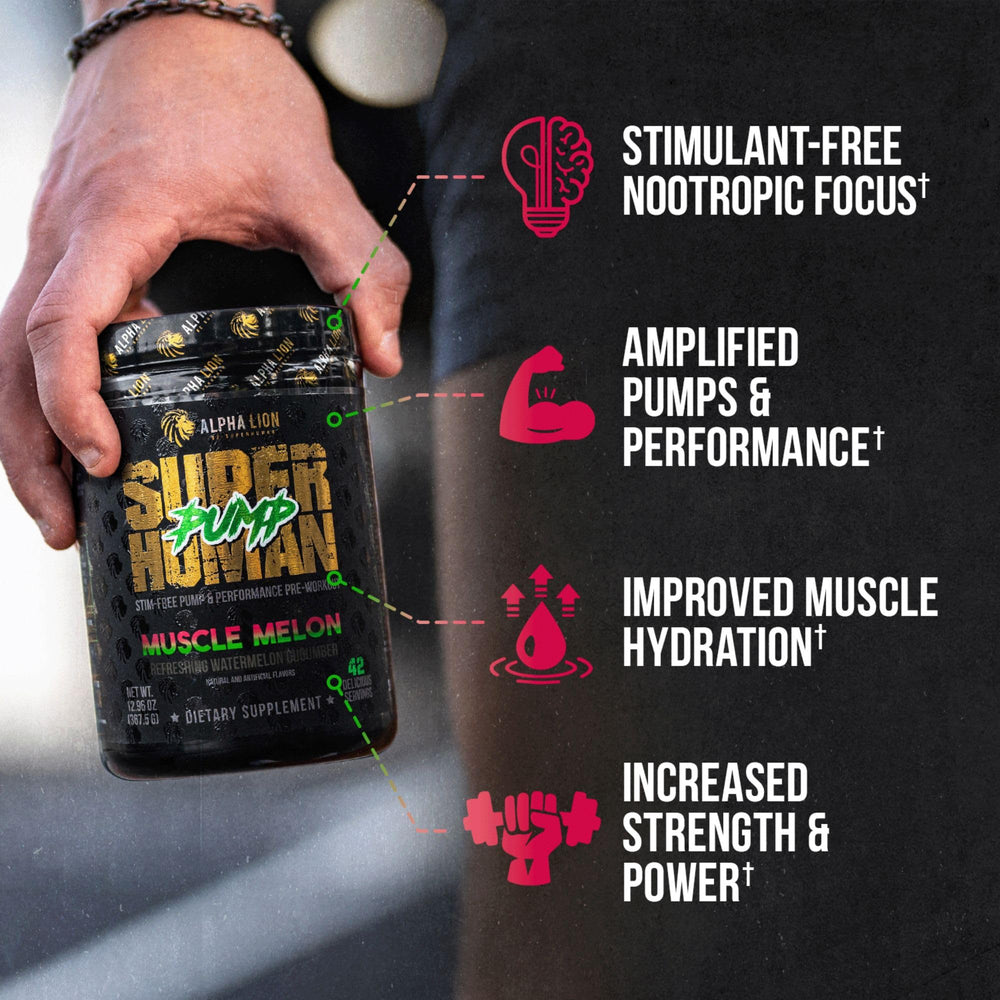 ALPHA LION Superhuman Pump scoop demonstrates versatile powder for no-stim workouts.