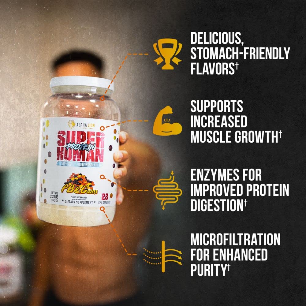 ALPHA LION Superhuman Whey shaker with powder ready to mix after workouts.