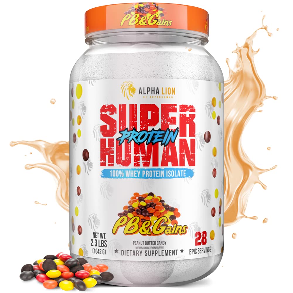 ALPHA LION Superhuman Whey tub front view highlighting pure whey isolate for clean gains.