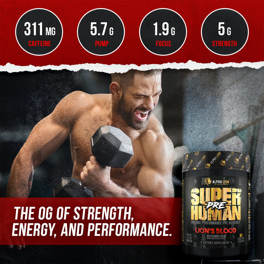 ALPHA LION tri-source caffeine matrix graphic for steady energy and focus.