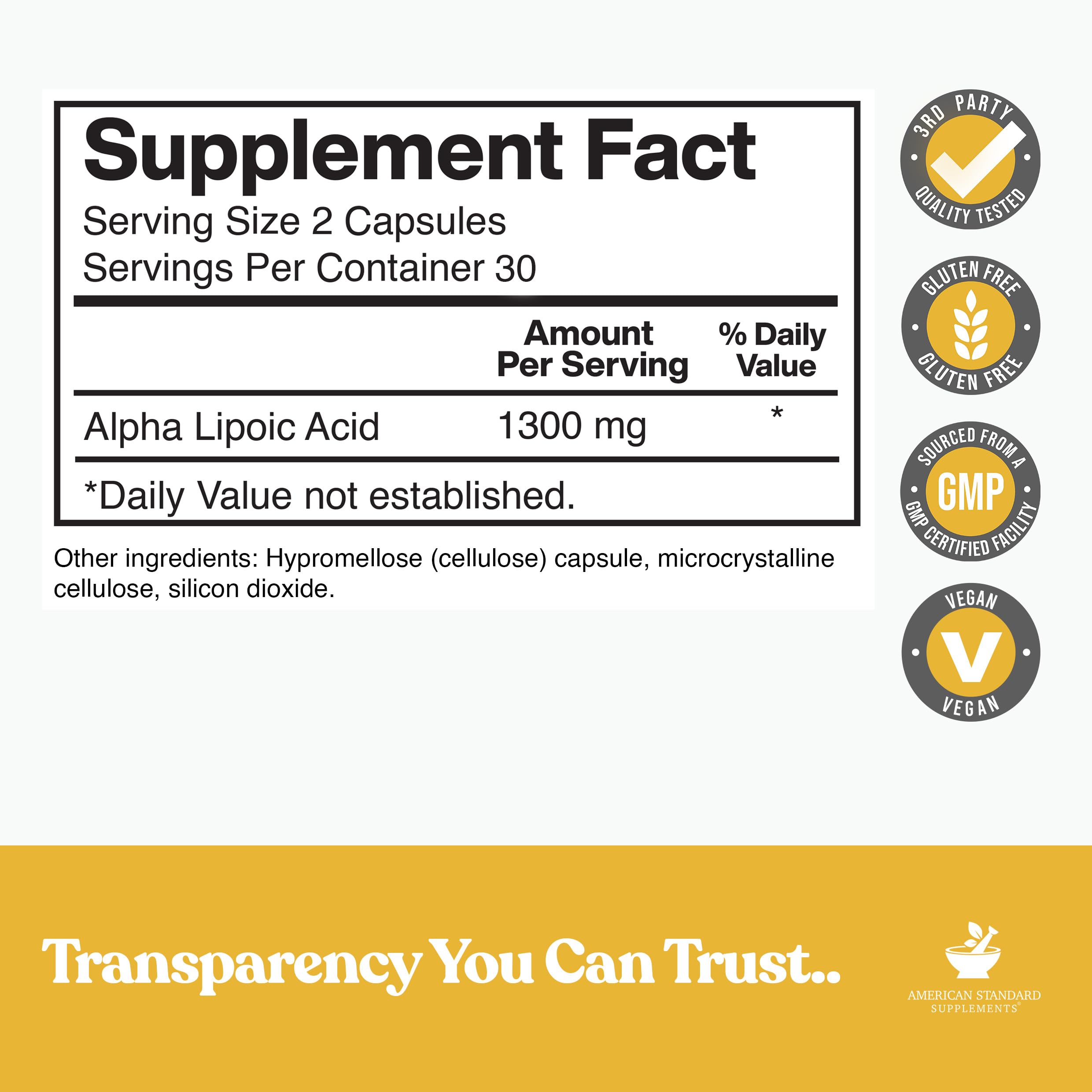 Close-up of Alpha Lipoic Acid 1300mg capsules for easy daily intake