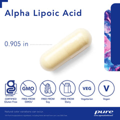 Alpha Lipoic Acid 600 mg ingredient label highlights pure, quality ingredients.