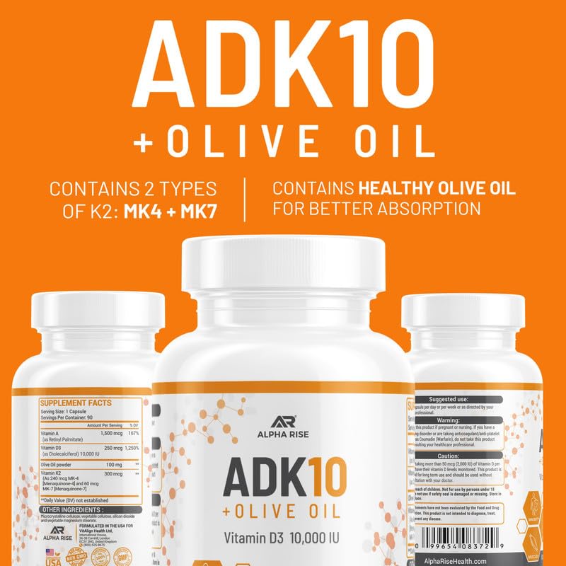 Alpha Rise ADK10 ingredients list with allergen-free badge.