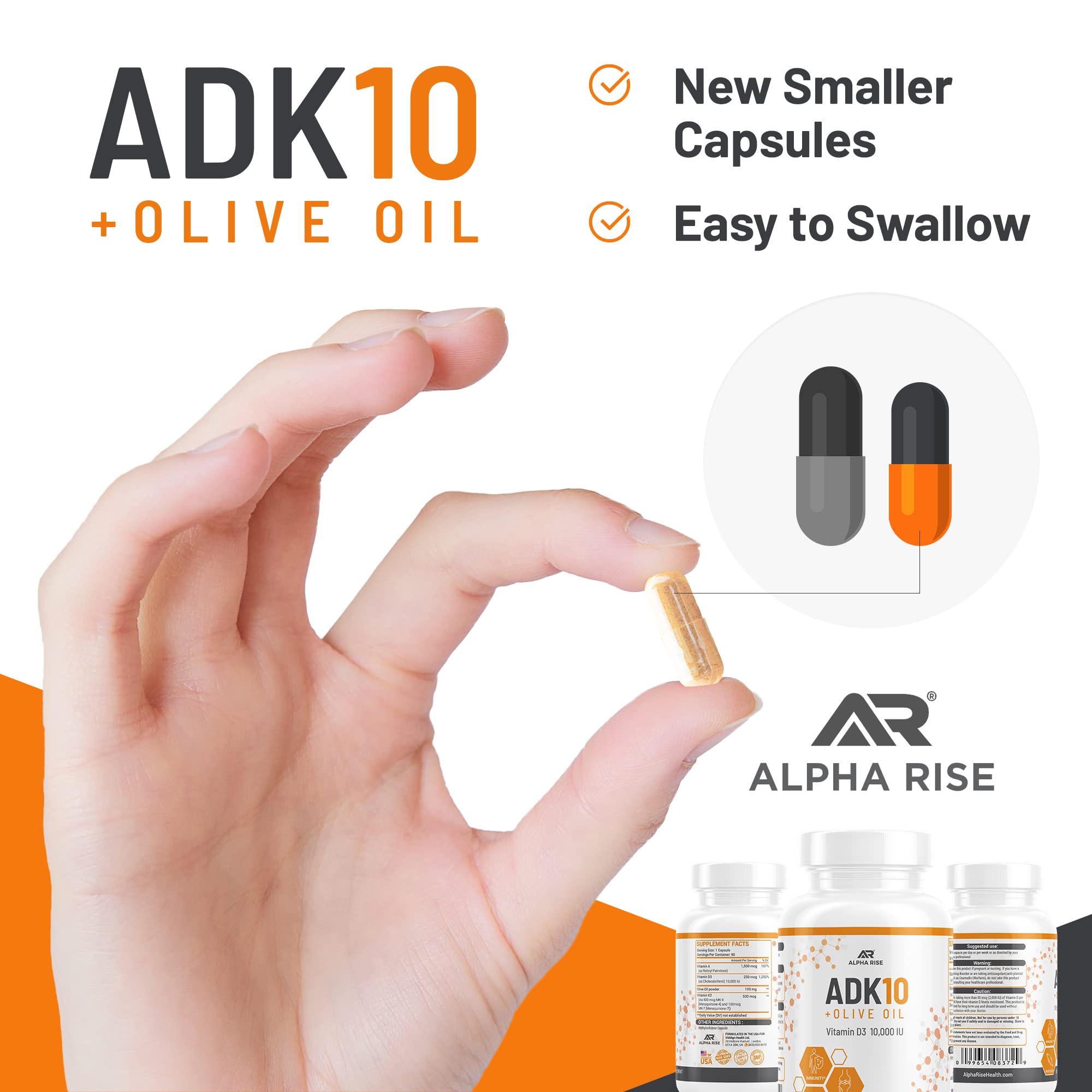 Alpha Rise ADK10 label close-up highlighting ingredients for transparency.