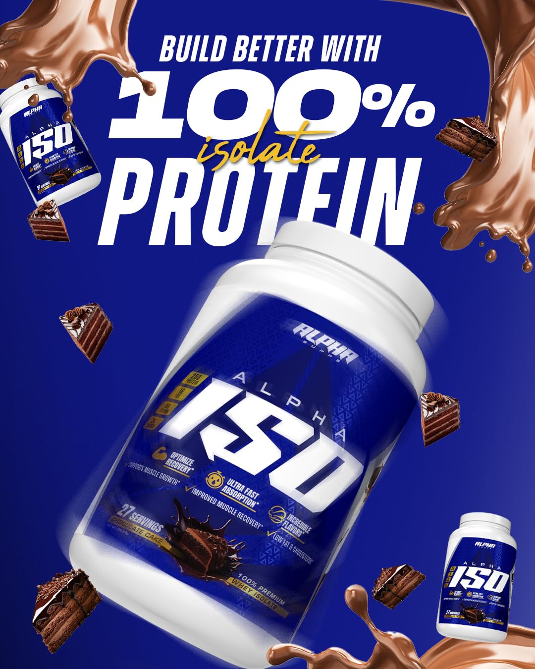 Alpha Supps ISO whey glass with shake on gym bench.