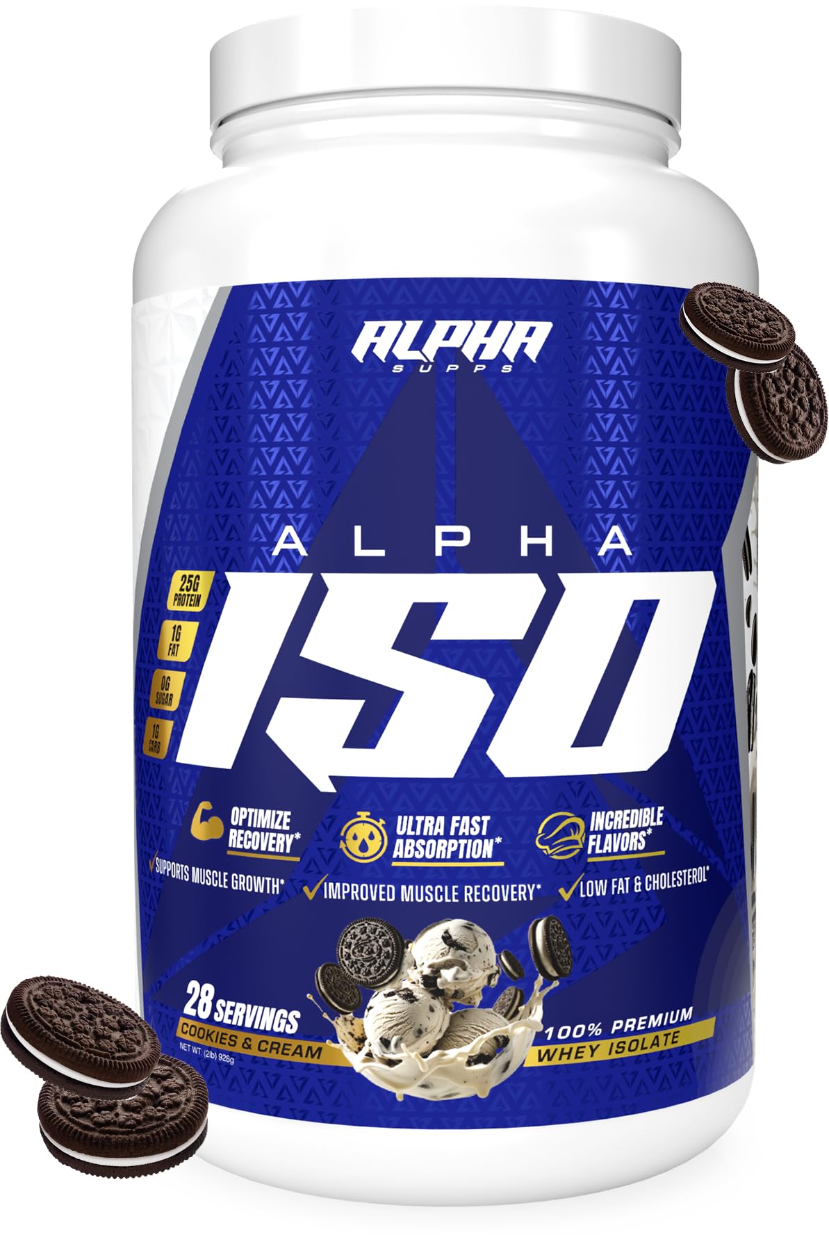 Alpha Supps ISO whey isolate powder scoop for post-workout protein.
