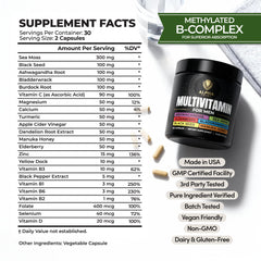 Alpha Tribe multivitamin bottle showing black seed oil capsules