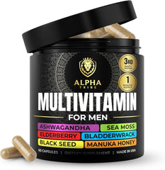 Alpha Tribe multivitamin bottle with sea moss capsules for daily energy
