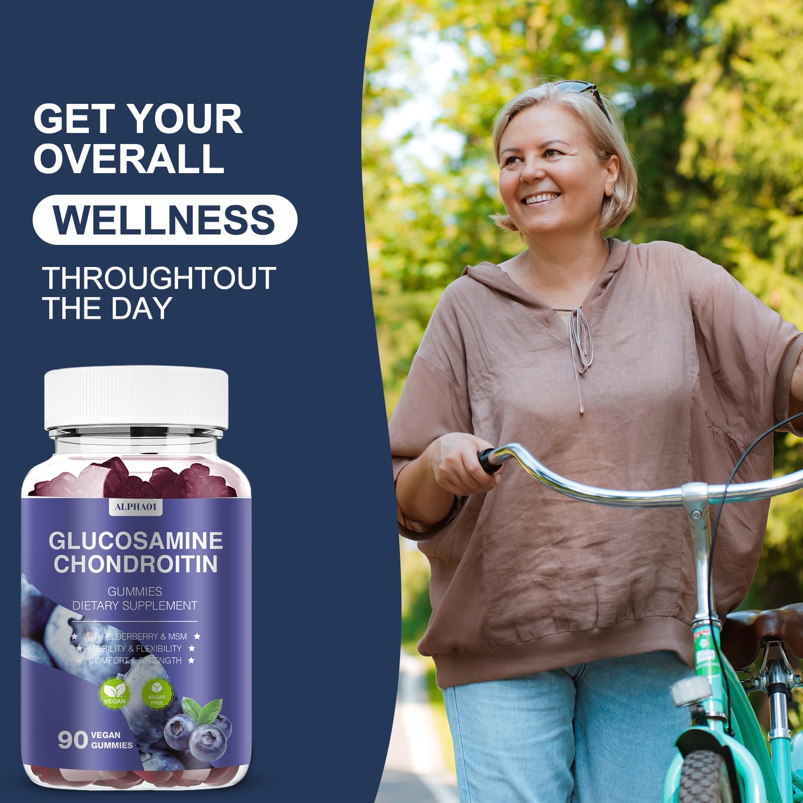 ALPHA01 Bottle of gummies supporting everyday flexibility and active life.