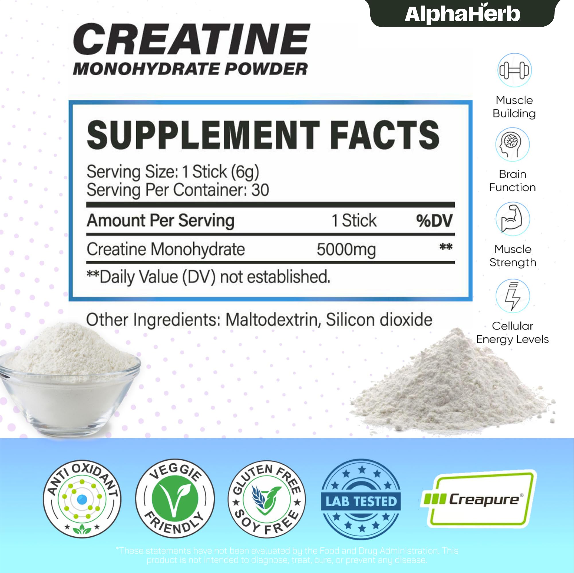 AlphaHerb Creatine mixed with water, quick hydration after training.