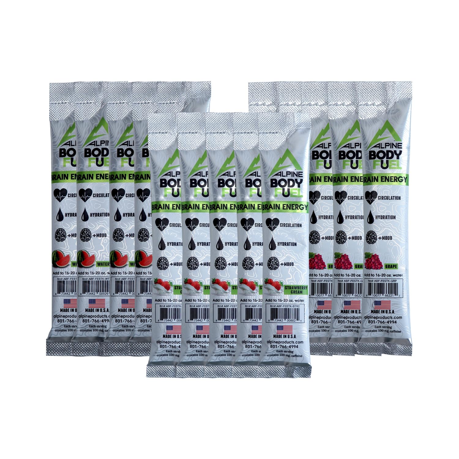 Alpine Innovations Body Fuel Focus + Energy front pack showcases the great tasting supplement boost.