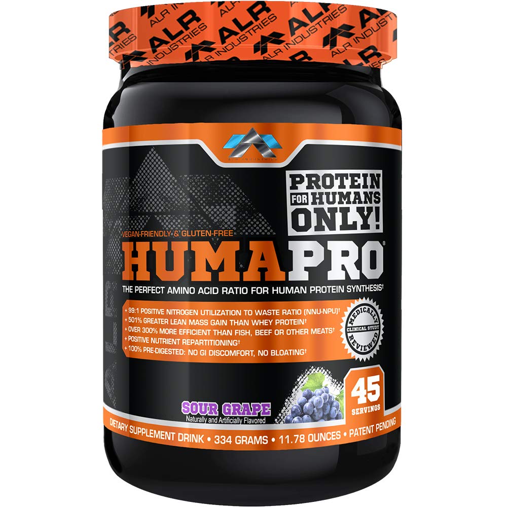 ALR Industries Humapro bottle-front with Sour Grape flavor highlighting lean protein benefits.
