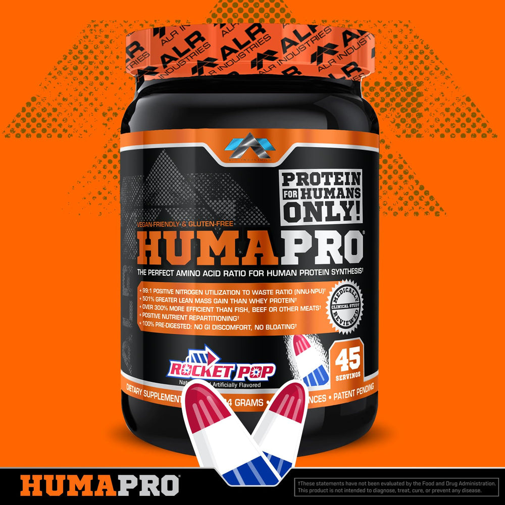 Humapro label close-up emphasizing vegan, gluten-free protein matrix