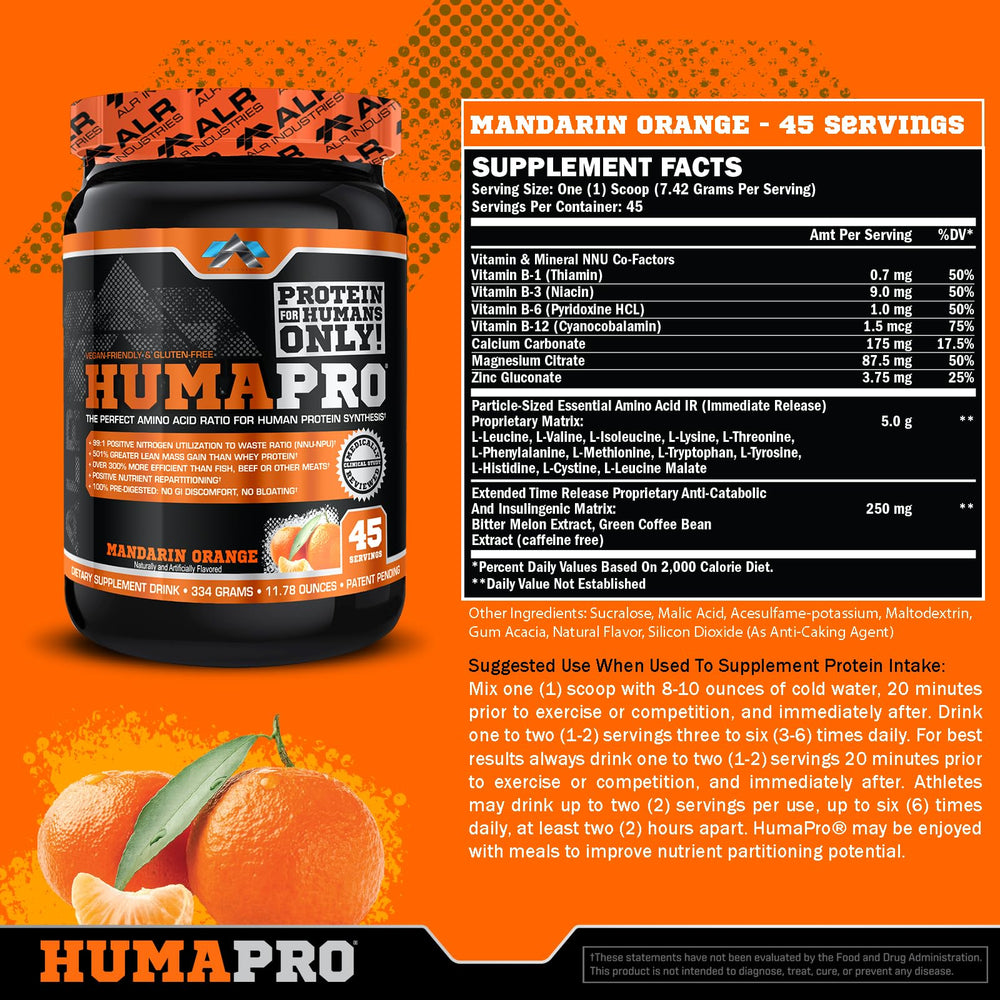 Close-up of Humapro label showing vegan and gluten-free formula for allergen-friendly nutrition
