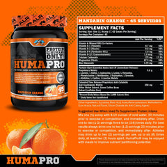 Close-up of Humapro label showing vegan and gluten-free formula for allergen-friendly nutrition