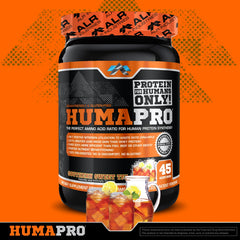 Close-up Humapro label shows vegan-friendly, gluten-free clean formula.