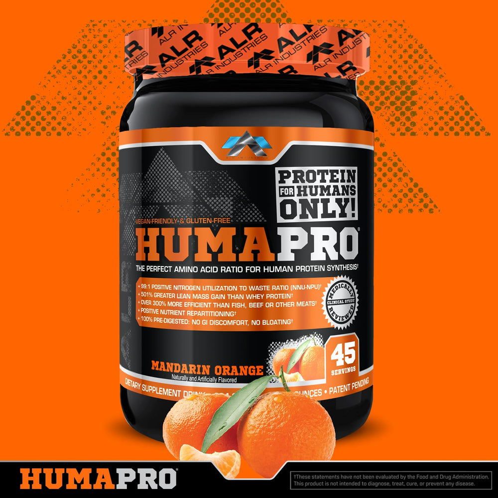 Humapro scoop with powder indicating concentrated amino acids for efficient absorption