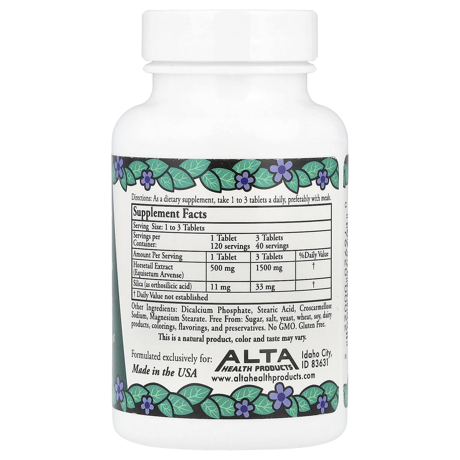 Alta Health Silica capsules close-up emphasizing bioflavonoids and trace minerals.