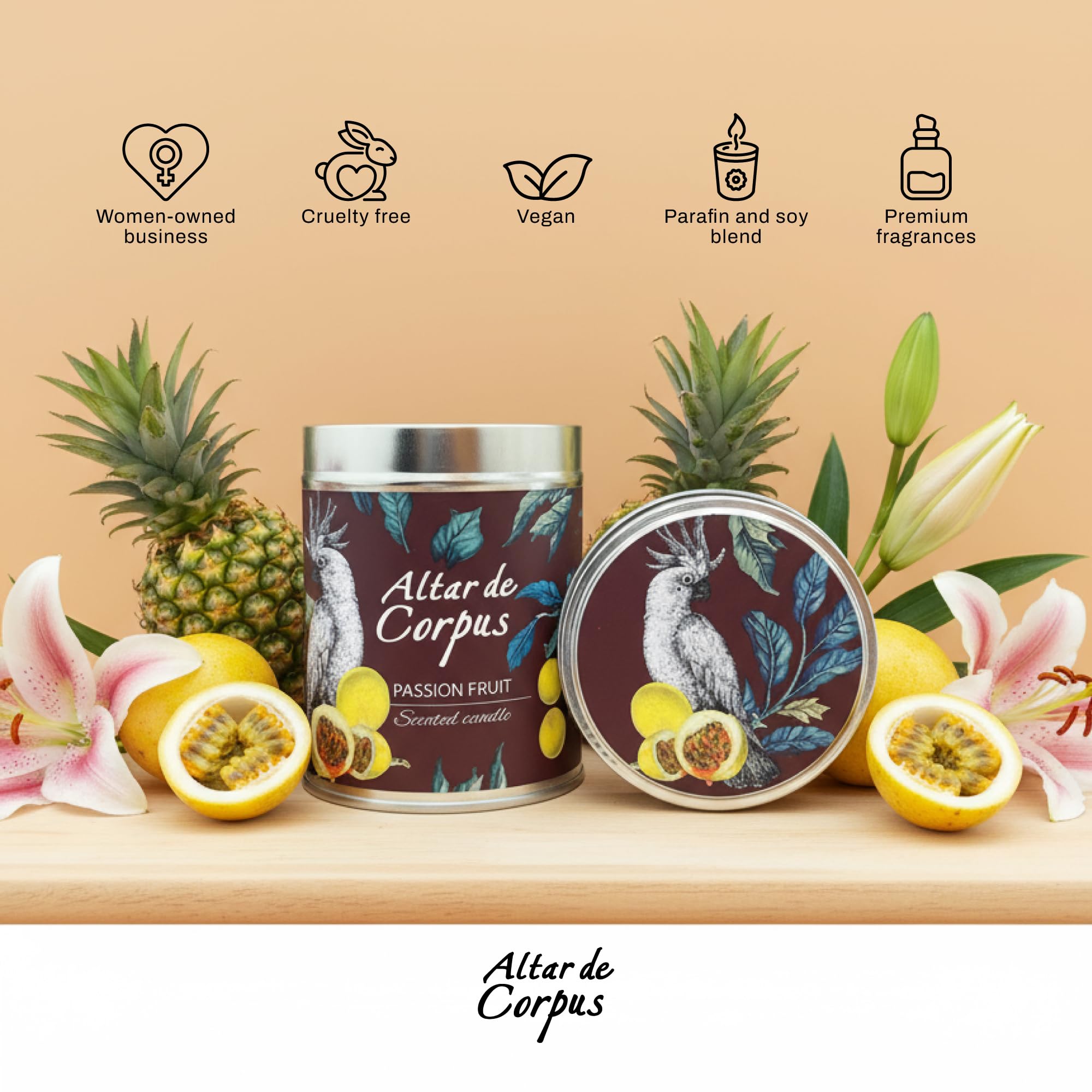 Altar de Corpus Reusable Tin Packaging—eco-friendly packaging that doubles as decor.