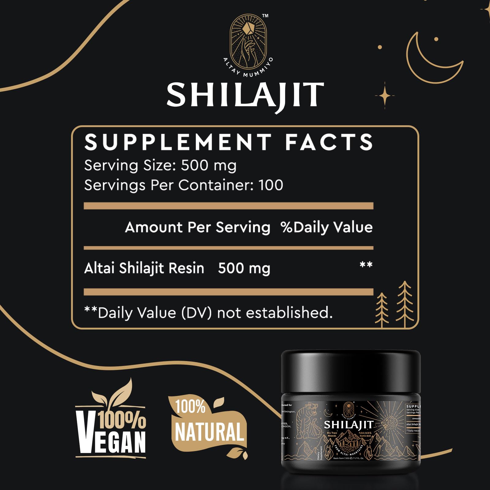 ALTAY MUMMIYO Shilajit resin in dark glass protects potency.