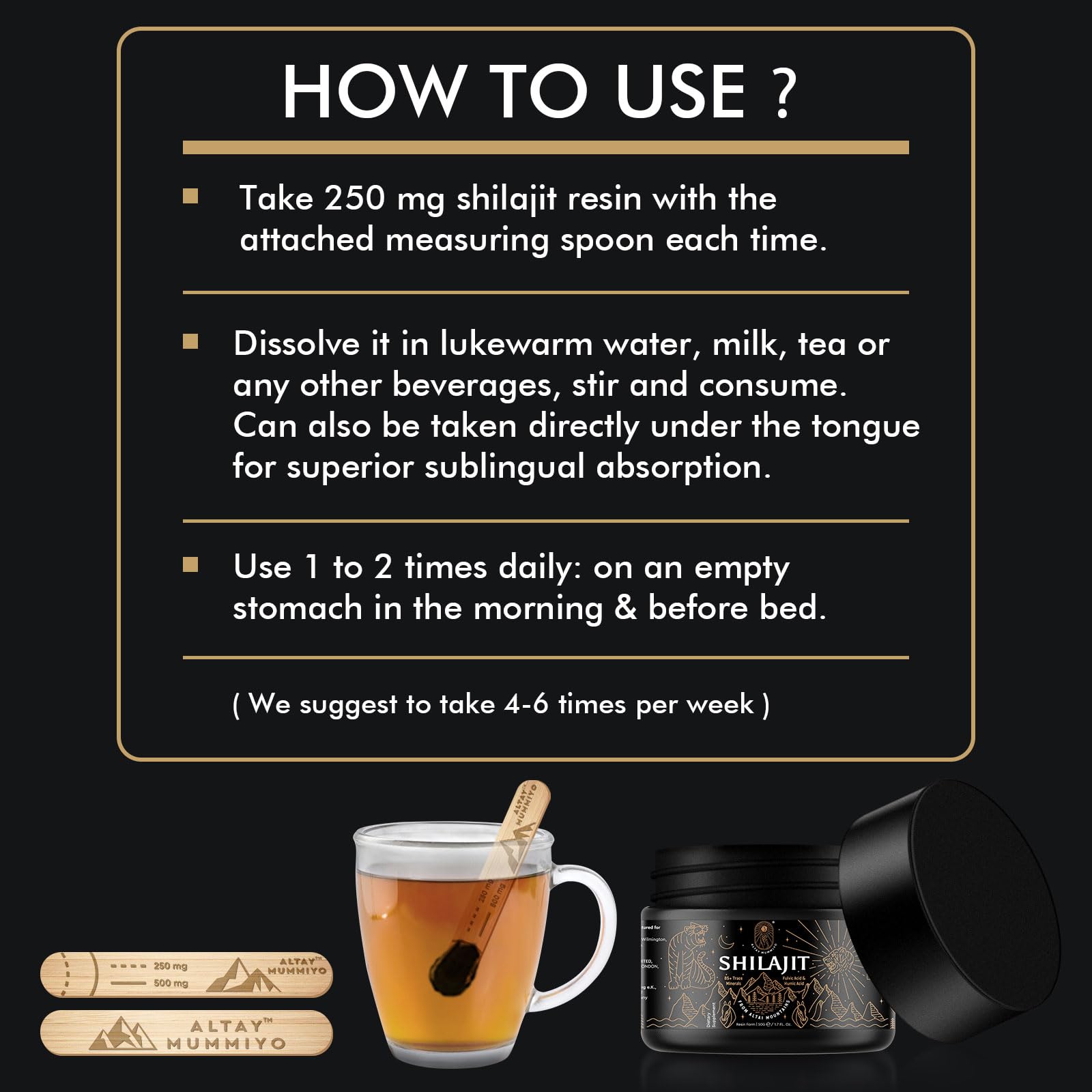 ALTAY MUMMIYO Shilajit resin rich in humic acid content close up.