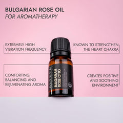 Alteya Organics Rose Essential Oil in amber bottle; authentic Bulgarian source