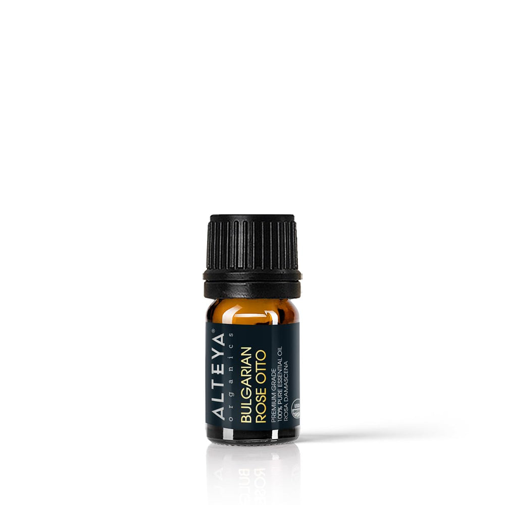 Alteya Organics Rose Essential Oil bottle, pure Bulgarian damascena, ideal for aromatherapy scents